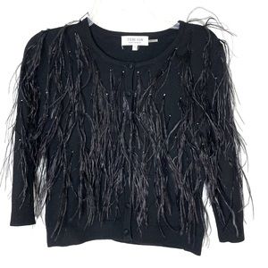 Teri Jon Black Feathered Cardigan